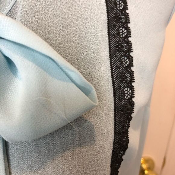 Petticoat Alley blue button down sheer bow blouse - Picture 10 of 11